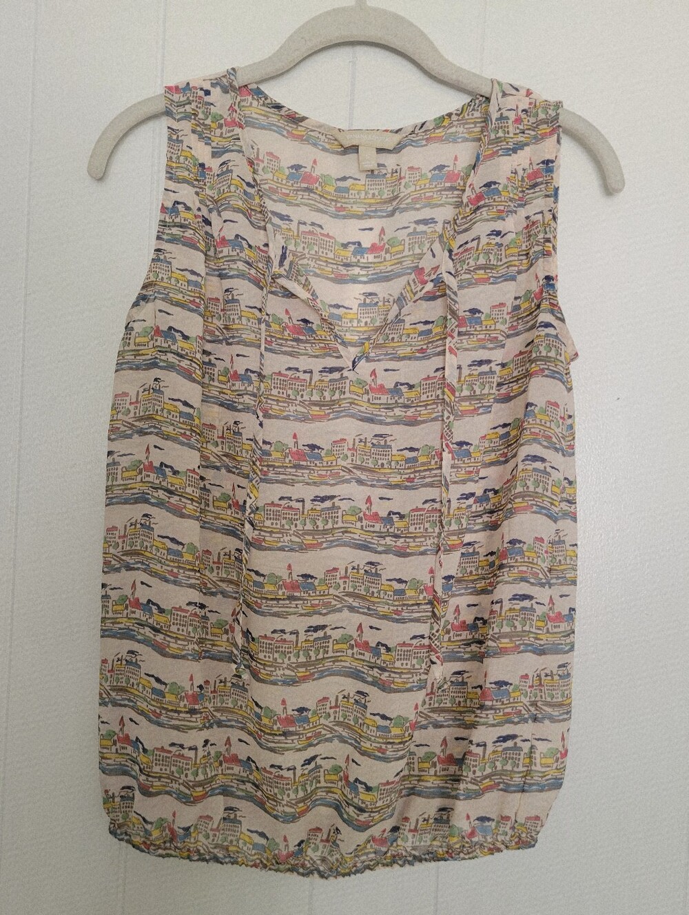 Banana Republic Factory Sheer City Skyline Sleeveless Blouse Resort Vacation SM